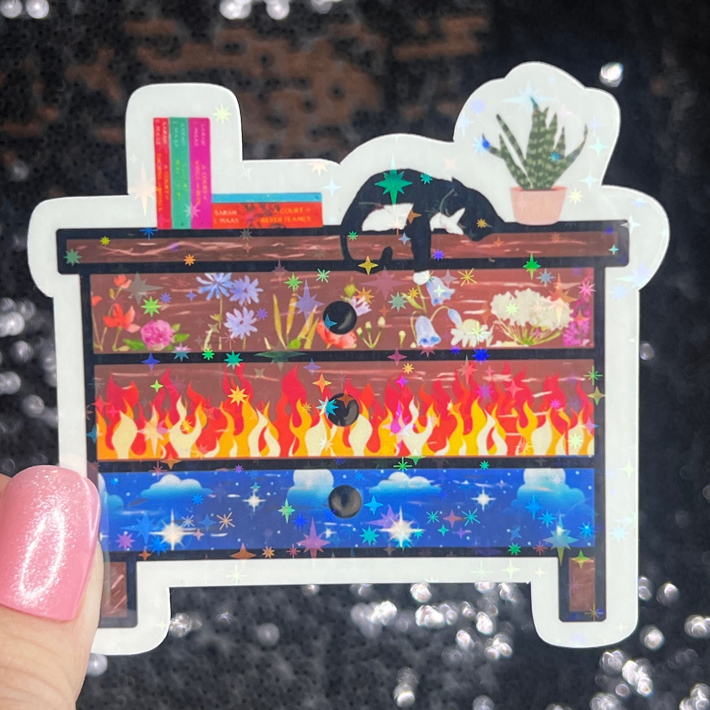 ACOTAR Nightstand Holographic Sticker SJM Lover Sparkly decal A Court of Thorn and Roses laptop kindle sticker Decal Suriel Velaris Decal