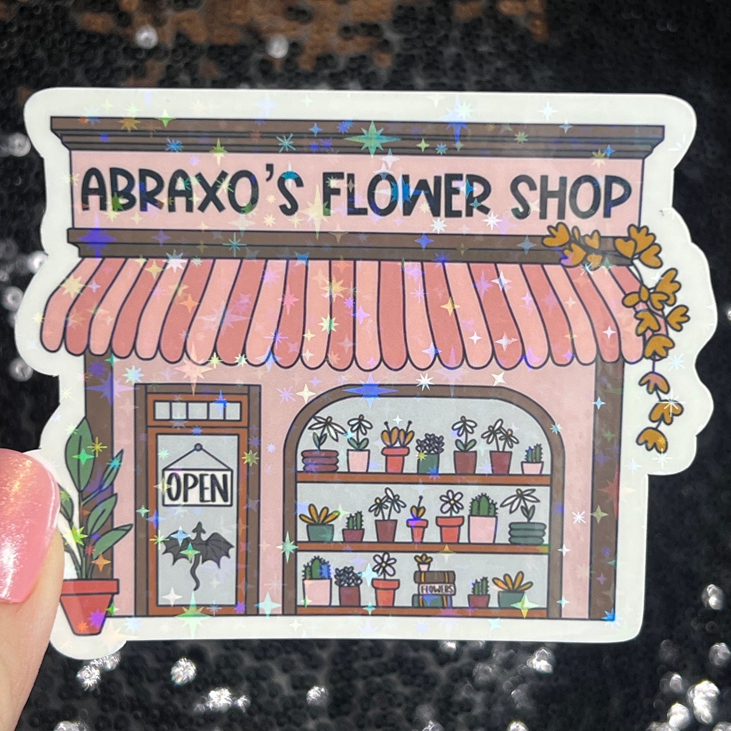 Abraxo's Flower Shop Throne of Glass Holographic Sticker The Thirteen Tog water bottle decal Manon TOG laptop Kindle sticker