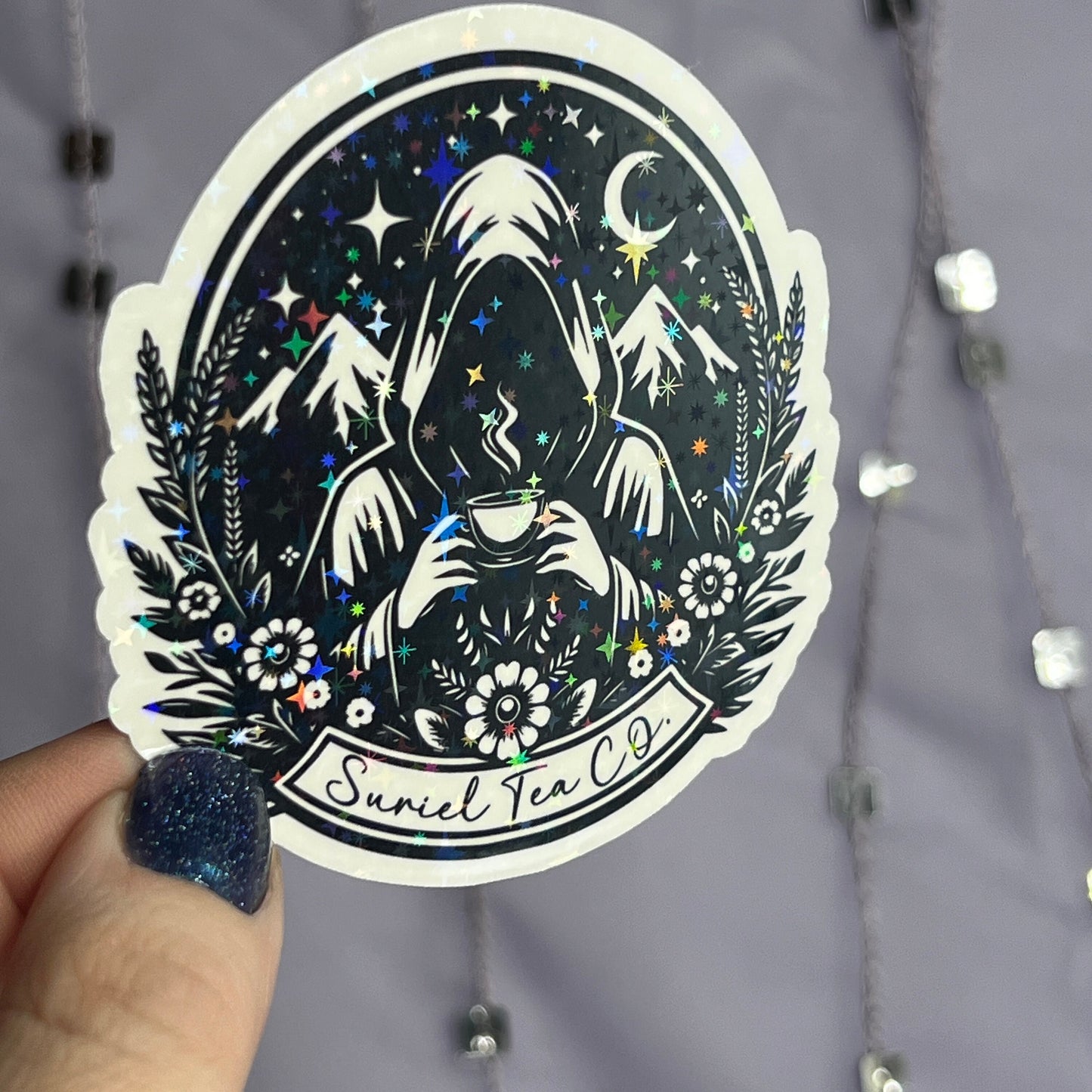 Suriel Tea Co B&W ACOTAR Holographic Sticker SJM Lover Sparkly decal ACOTAR laptop kindle laptop sticker A Court of Thorns and Roses Decal