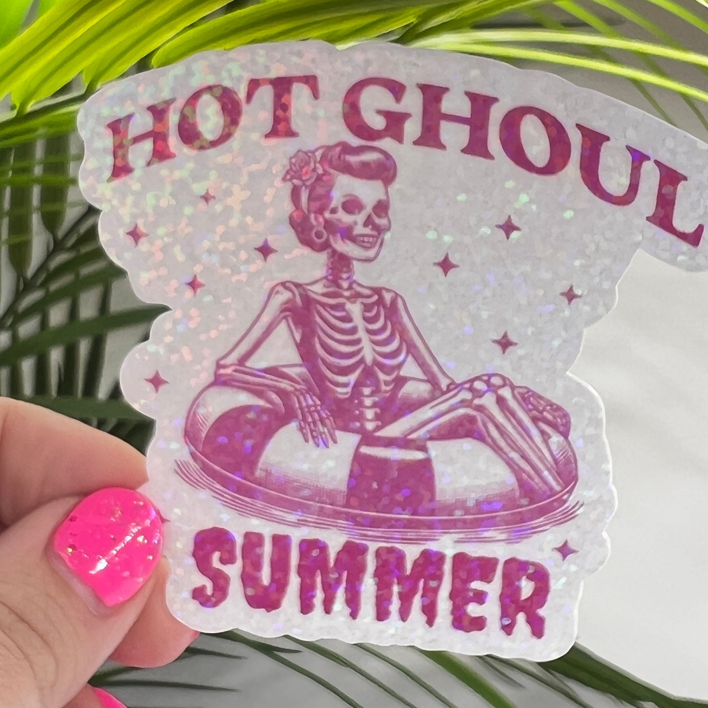 Hot Ghoul Pink Summer Holographic Sparkly Sticker Beach Life Decal Boating Sticker Summer Vacation Ocean Life Sticker Family Cruise