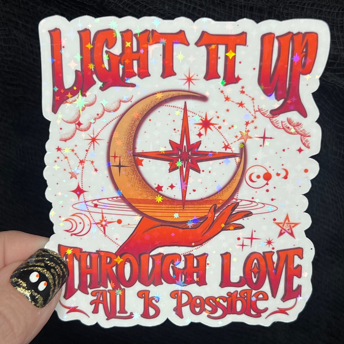 Red Crescent City Light It Up Through Love All is Possible Holographic Sticker HOSAB HOEAB Decal SJM laptop sticker bookish Waterbottle