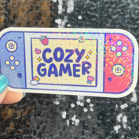 Cozy Gamer Pastel Holographic Sticker Gamer Girl Gift PC Switch Cozy Games Valley Girl Games Gift for Girls Gift for Gamers