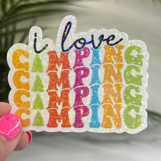 I Love Camping Rainbow Sparkly Sticker Adventure Sticker RV Sticker Outdoor Decal Nature Sticker Travel Hiking Camping Camper Decal