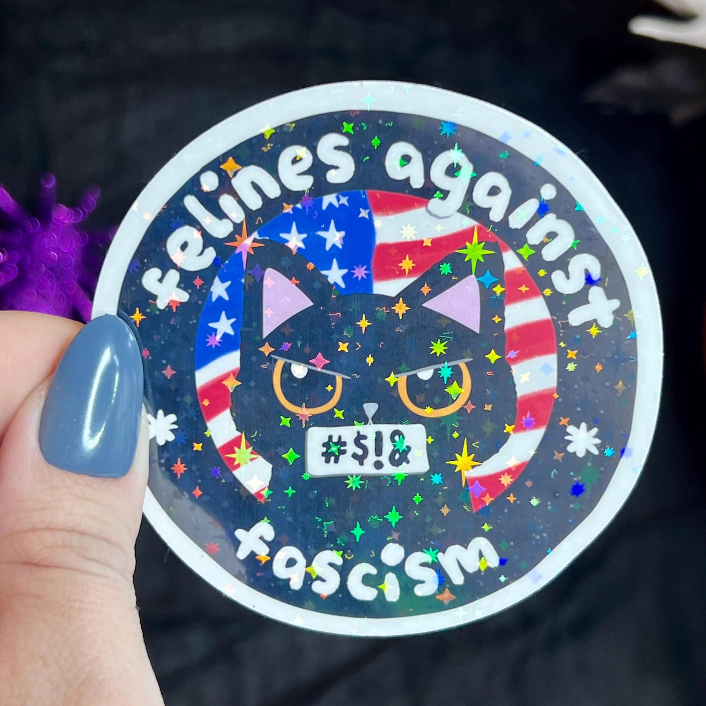 Felines Against Fascism Political Sticker Holographic Kamala Decal Pro Choice Feminist Liberal Democrat Anti Trump JD Vance