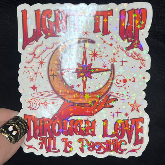 Red Crescent City Light It Up Through Love All is Possible Holographic Sticker HOSAB HOEAB Decal SJM laptop sticker bookish Waterbottle