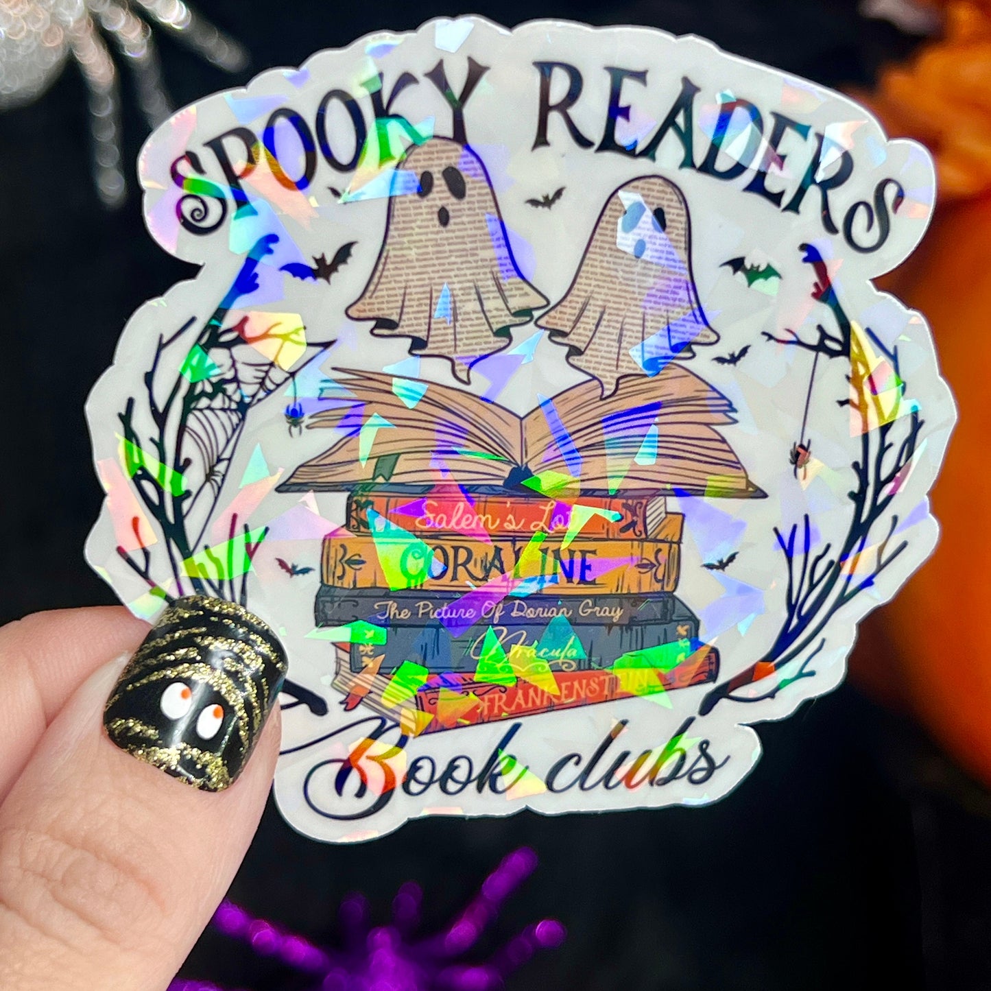 Spooky Readers Book Club Holographic Sticker Halloween Kindle Decal Spooky Fall Reader Gift Bookish Decal