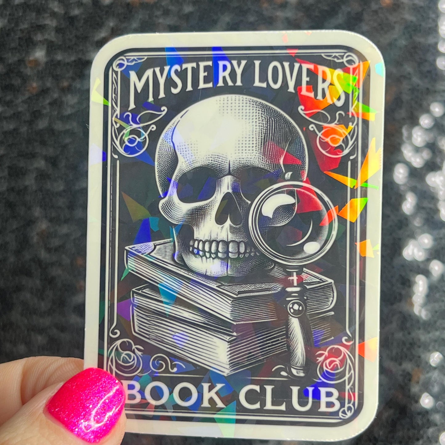 Mystery Lovers Book Club Holographic Sticker Decal, Cozy Mystery Reads Bookish kindle waterbottle laptop Reader Bookish Present Gift