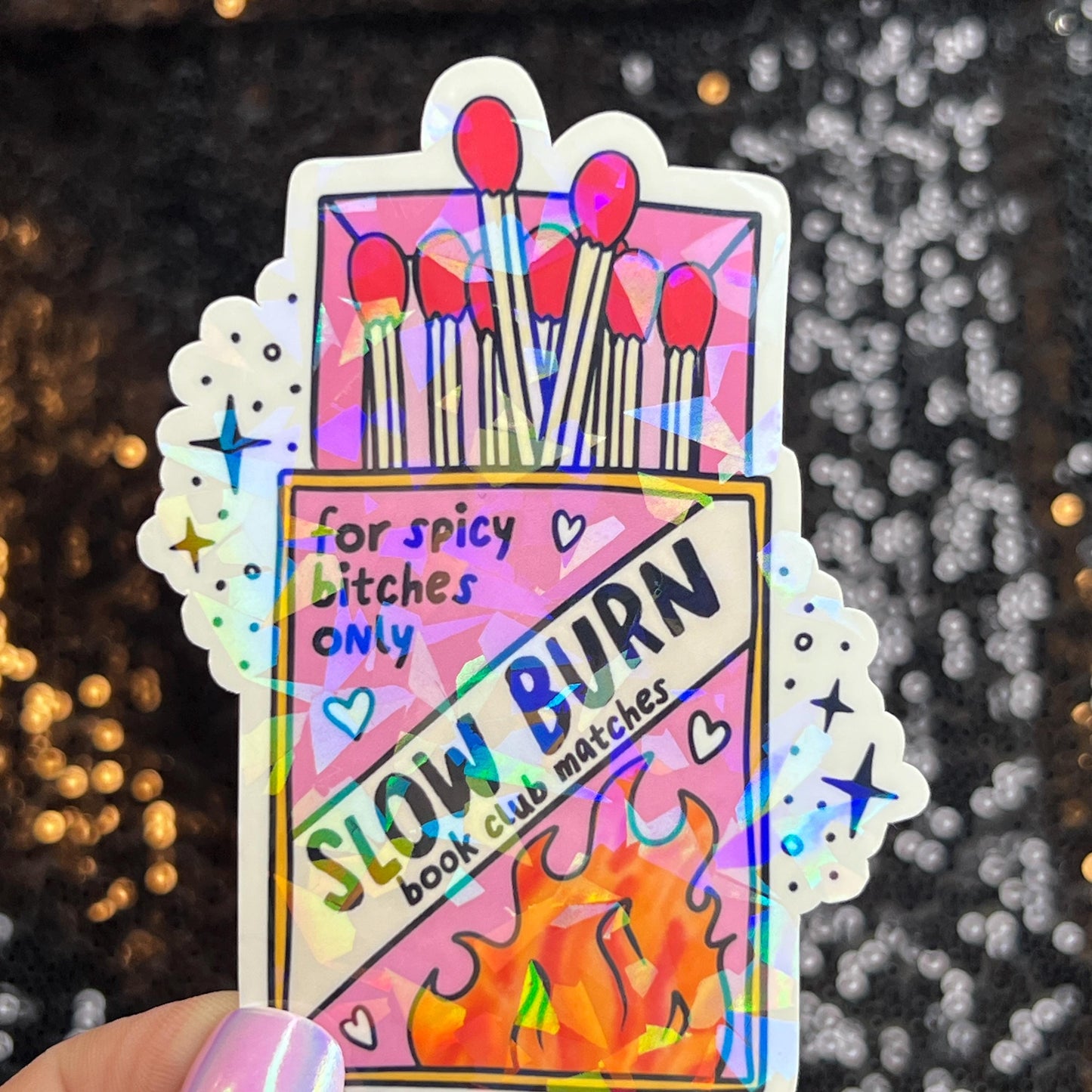 Slow Burn Sparkly Sticker Holographic Book Book Lover, Spicy Dark Romance, Booktok, kindle waterbottle laptop Romance Decal