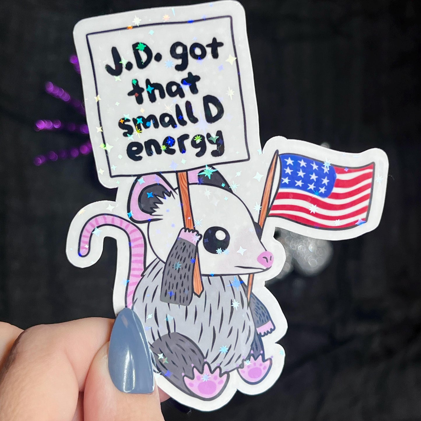 JD Got That Small D Energy Political Satire Sticker Holographic Kamala Walz Decal Pro Choice Feminist Liberal Democrat Decal Anti Trump JD