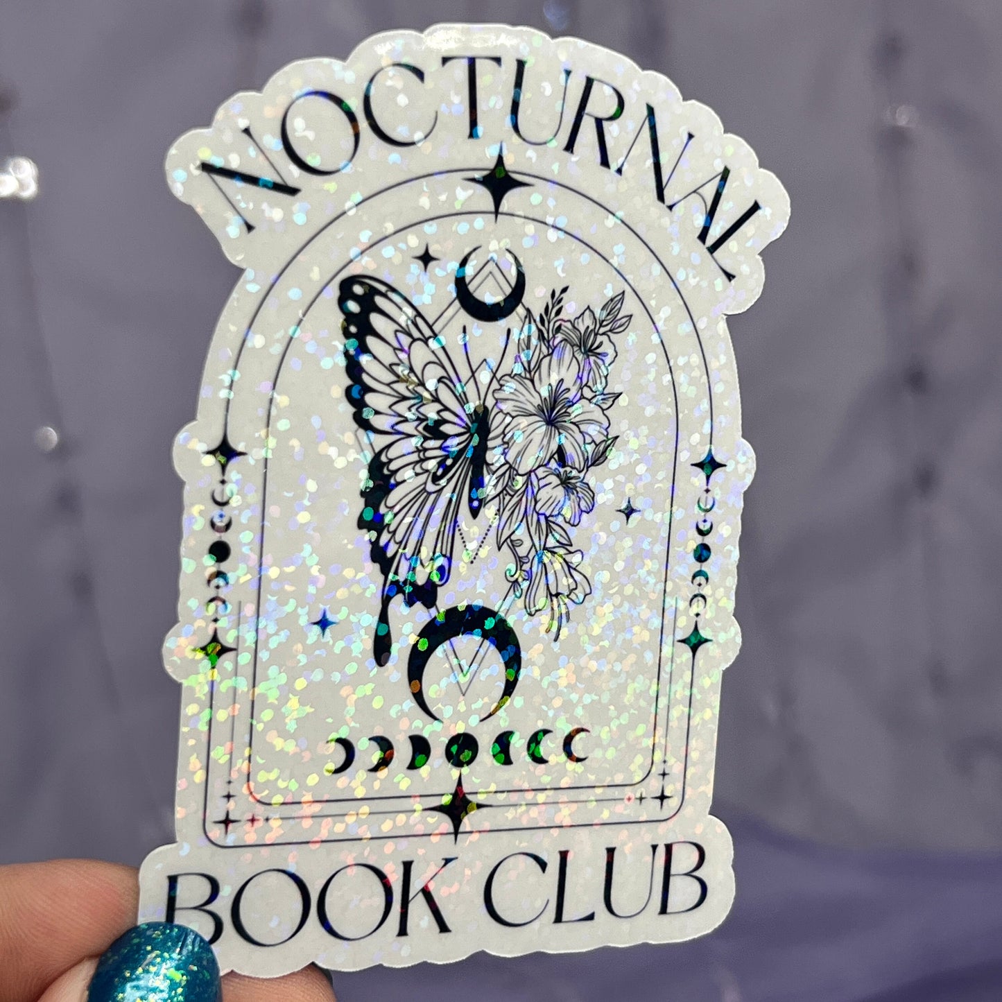 Nocturnal Book Club Holographic Sticker Book Lover Sparkly Decal, Spicy Dark Romance, kindle waterbottle laptop sticker Night Court Sticker