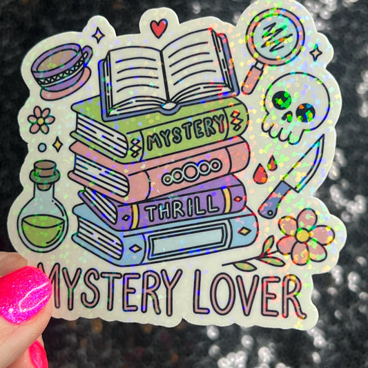 Mystery Lover Holographic Sticker Decal, Cozy Mystery Reads Bookish kindle waterbottle laptop Reader Bookish Present Gift