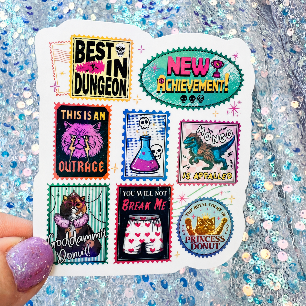 Dungeon Crawler Carl Stamp Collage Rainbow Reflective Sticker