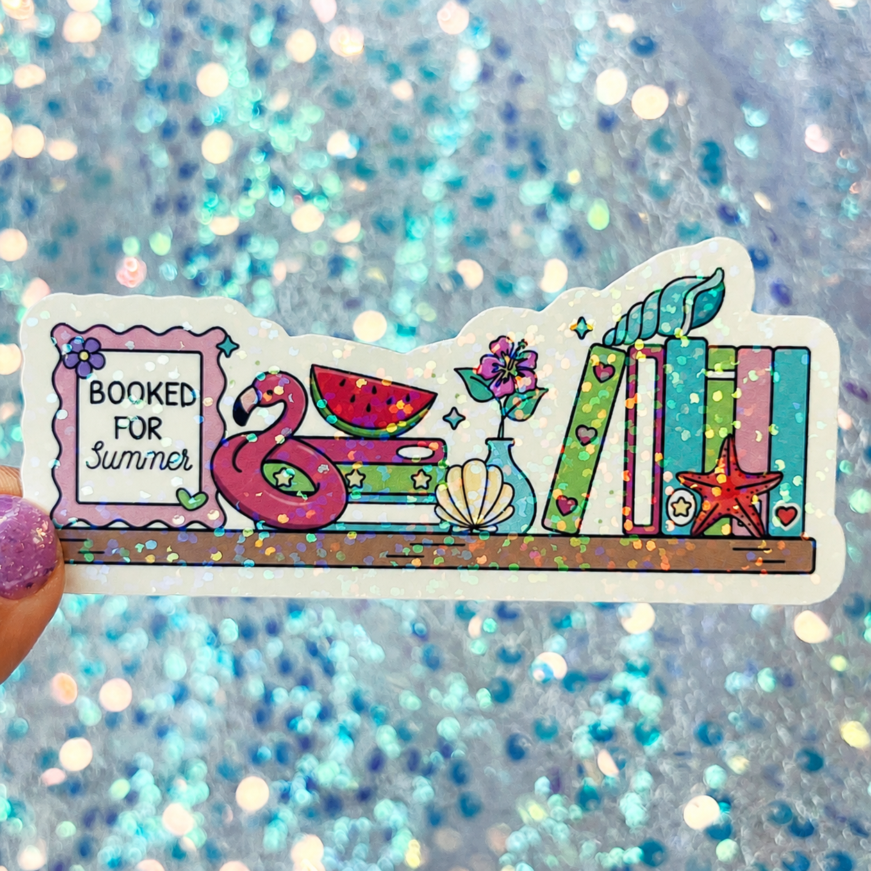 Booked for Summer Holographic Bookshelf Sticker
