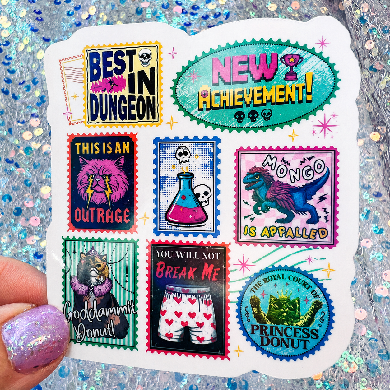 Dungeon Crawler Carl Stamp Collage Rainbow Reflective Sticker