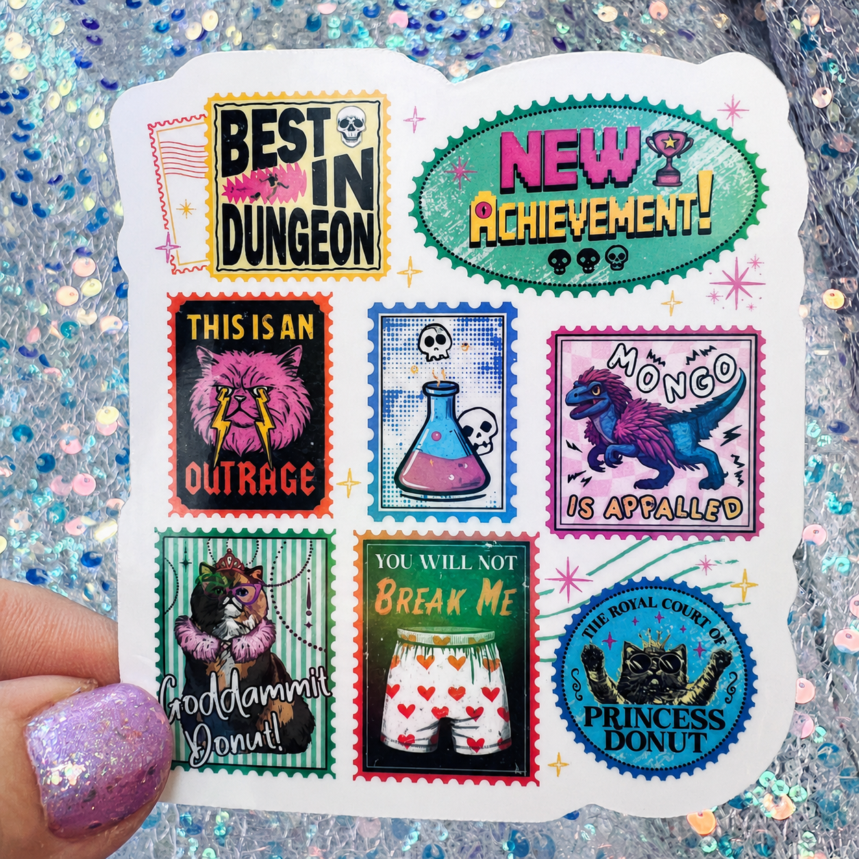 Dungeon Crawler Carl Stamp Collage Rainbow Reflective Sticker