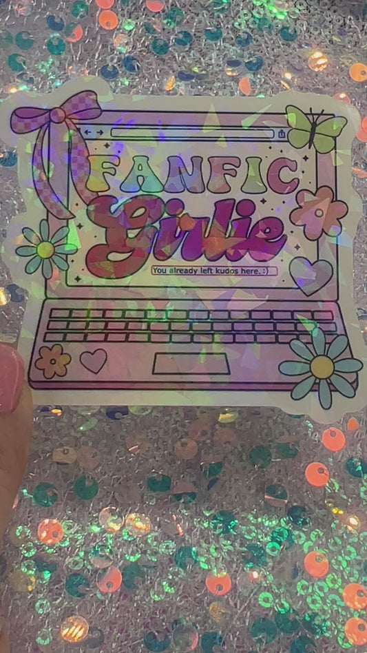Fanfic Girlie Holographic Bookish Laptop Sticker