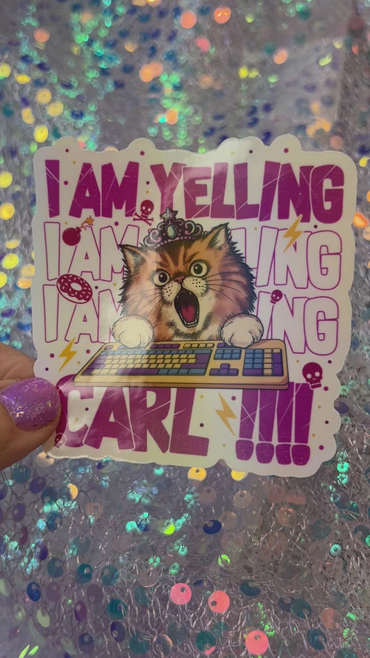 Dungeon Crawler Carl I Am Yelling Cat Rainbow Reflective Sticker