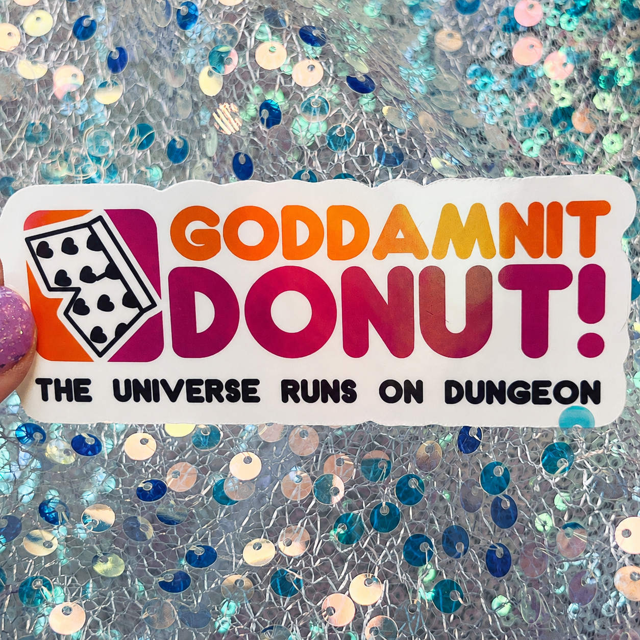 Dungeon Crawler Carl Goddamnit Donut Rainbow Reflective Sticker