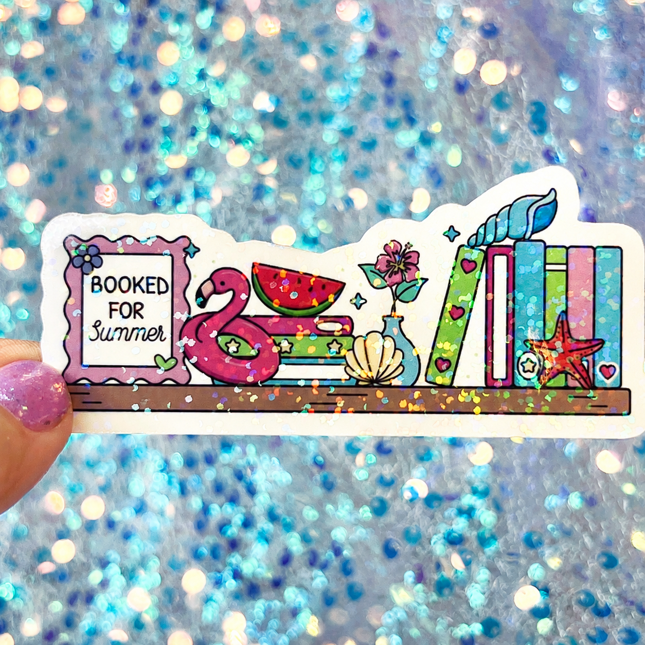 Booked for Summer Holographic Bookshelf Sticker