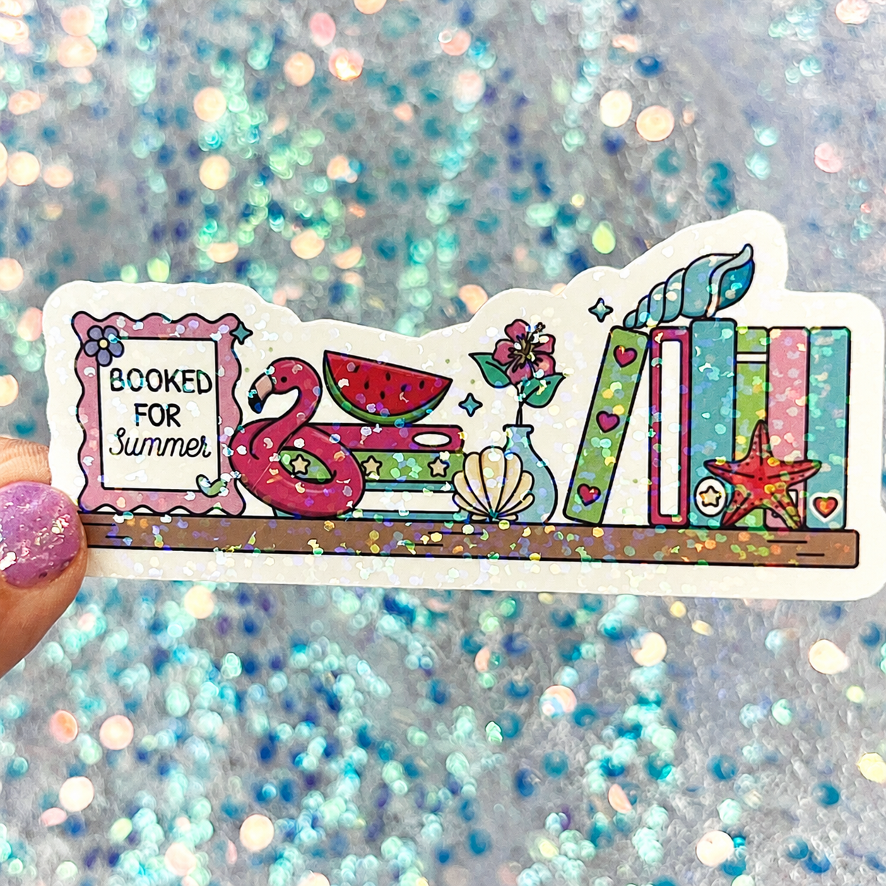Booked for Summer Holographic Bookshelf Sticker