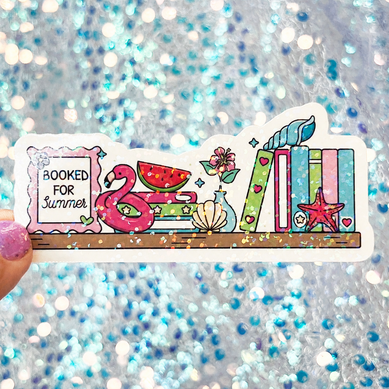 Booked for Summer Holographic Bookshelf Sticker