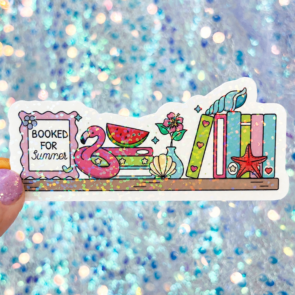 Booked for Summer Holographic Bookshelf Sticker
