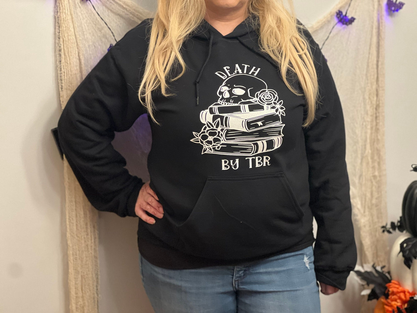 Death by TBR Hooded Sweatshirt with pocket, TBR Hoodie, Bookish Hoodie, Bookish Christmas, To be Read Pile Sweatshirt, Jacket