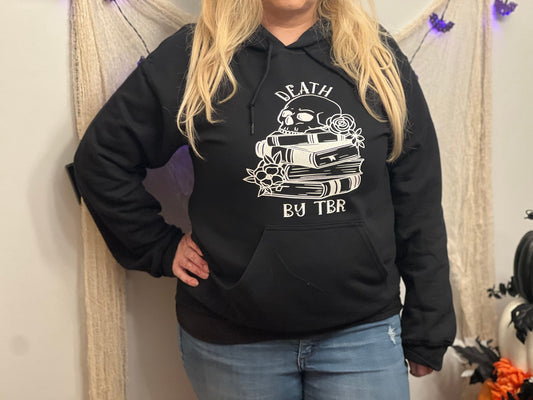 Death by TBR Hooded Sweatshirt with pocket, TBR Hoodie, Bookish Hoodie, Bookish Christmas, To be Read Pile Sweatshirt, Jacket