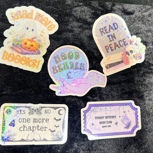 Halloween Bookish Holographic Stickers, Booktok stickers, kindle stickers, Spooky book decals, halloween laptop stickers mini kindle sticker