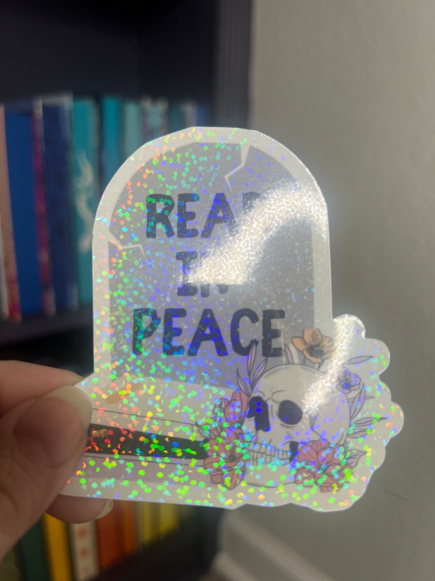 Read In Peace Holographic Sticker, Halloween Booktok stickers, kindle stickers, RIP Book Water Bottle Sticker Spooky Reader Sticker bookish