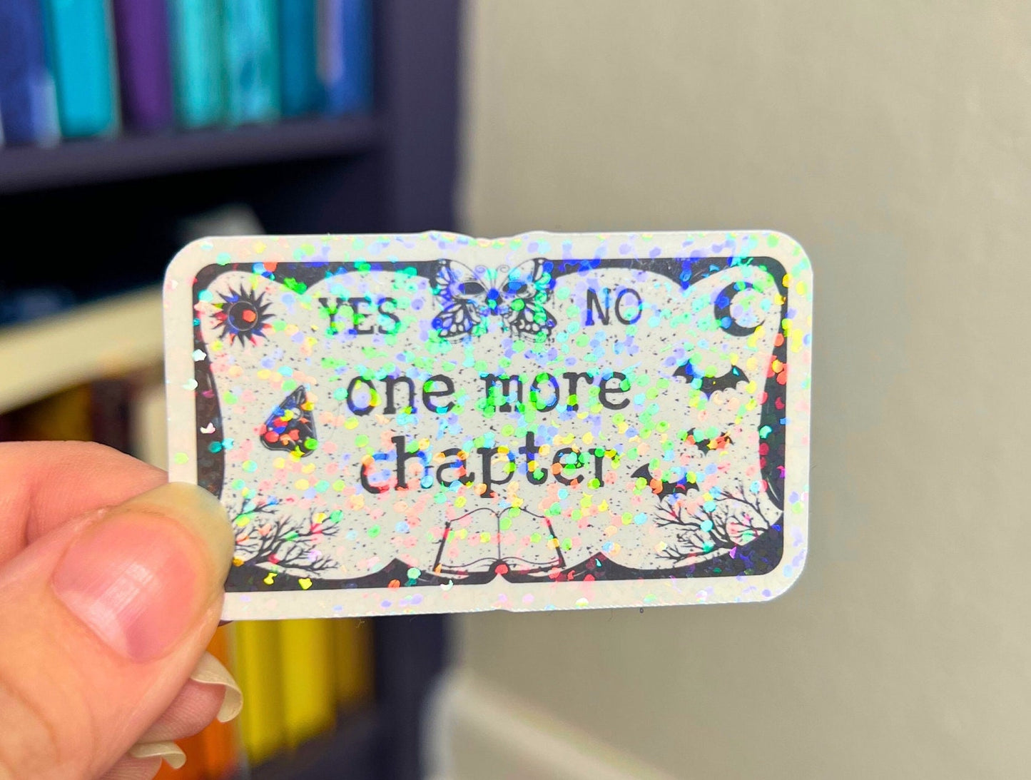 Just One More Chapter Ouija Board Holographic Sticker, Halloween Booktok stickers, kindle stickers, Water Bottle Spooky Reader Sticker