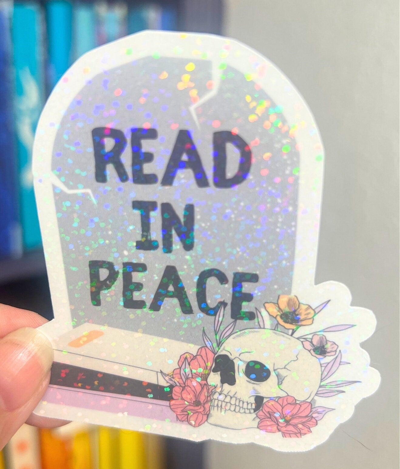 Read In Peace Holographic Sticker, Halloween Booktok stickers, kindle stickers, RIP Book Water Bottle Sticker Spooky Reader Sticker bookish