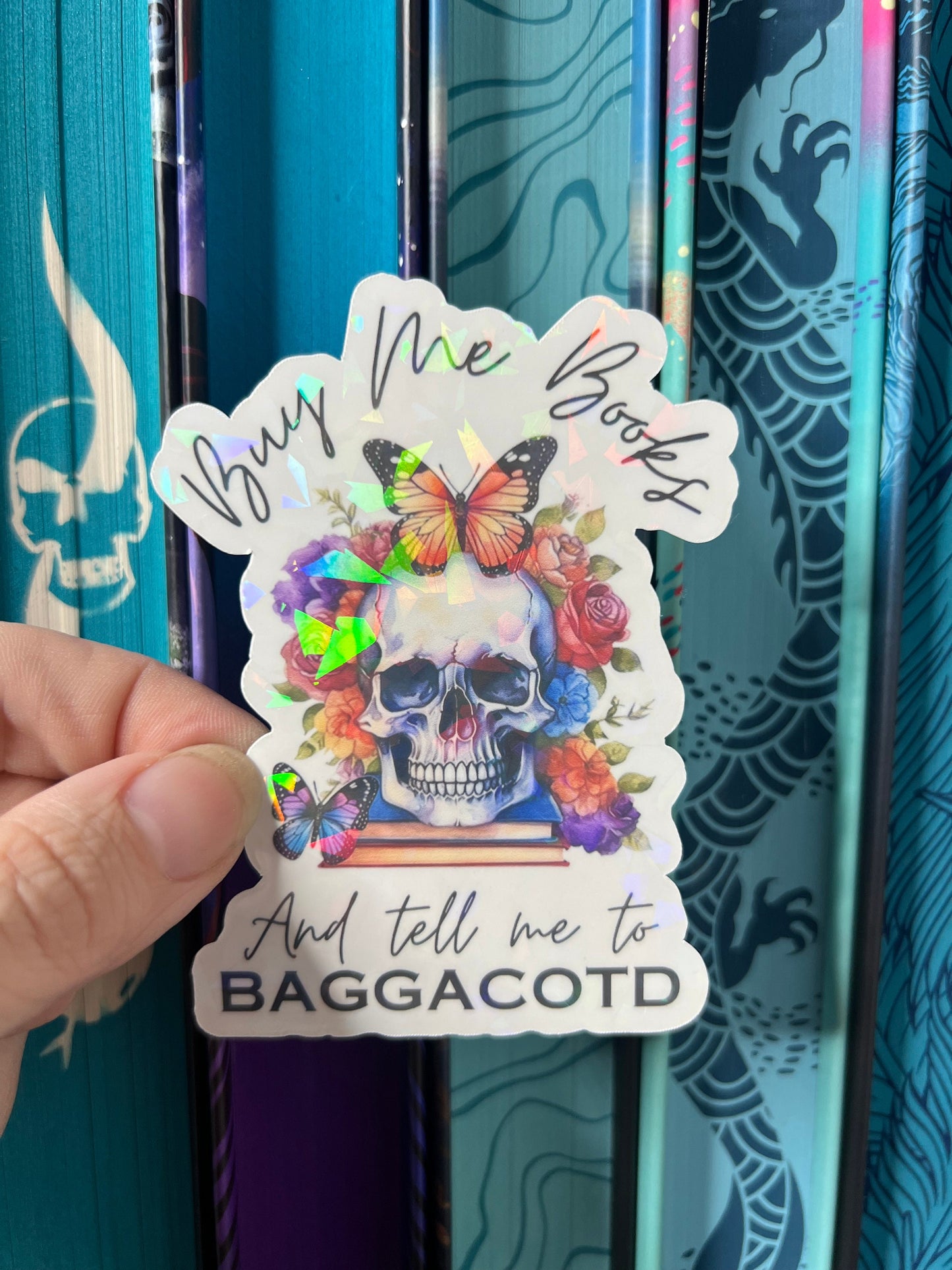 Buy Me Books and Tell me to BAGGACOTD Holographic Sticker, Spicy Dark Romance Stickers, Booktok stickers, kindle stickers, book waterbottle