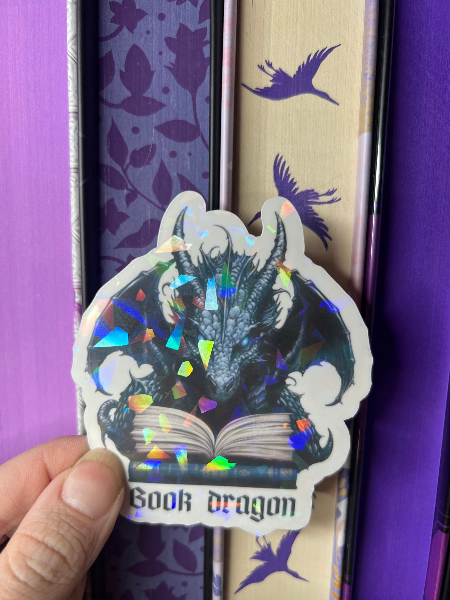 Book Dragon Holographic Sticker, Halloween Spicy Dark Romance Stickers, Booktok stickers, kindle stickers, Reader Laptop Sticker, Bookish