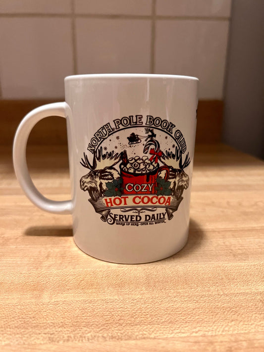 Christmas Hot Cocoa Book Club Mug reader coffee cup 15 oz ceramic glass Read Mug Booklover Cup Book Mug Xmas Book Reader Glass