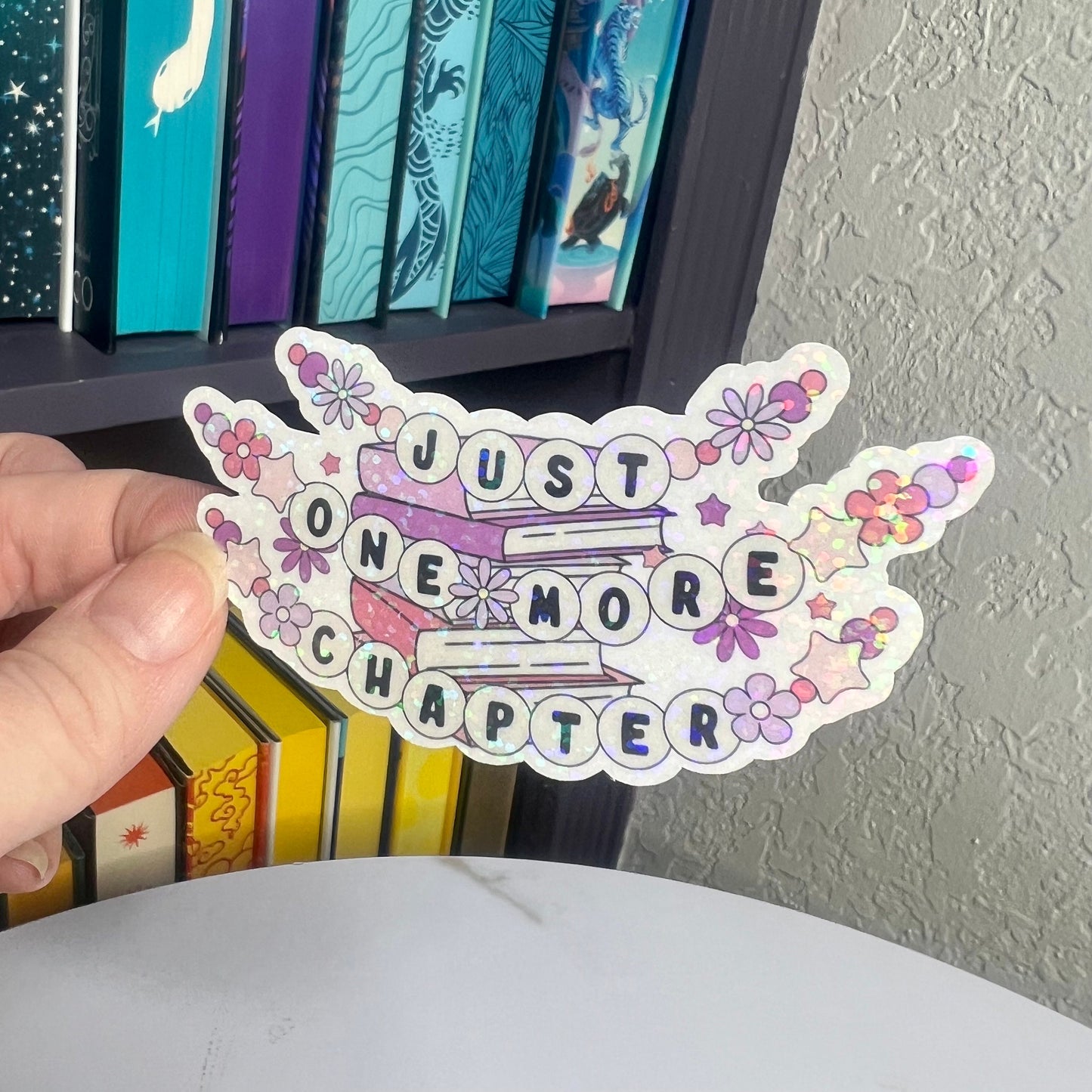 One More Chapter Friendship Bracelet Holographic Sticker, book lover gift, Booktok, kindle waterbottle laptop stickers,  book sticker decal